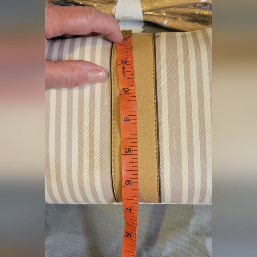 Tahari Vegan Leather Striped Logo Barrel NWT - Picture 7 of 7